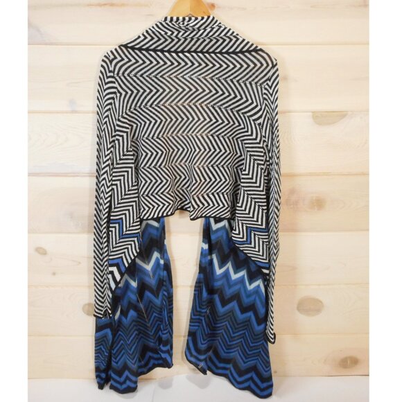 BCBG Maxazria Women's L Silk Blend Cardigan Wrap Knit Chevron Stripes Open Front - Picture 3 of 10